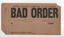 Antique Sierra Railway Of California Bad Order Railroad Car Repair Tag  Large picture