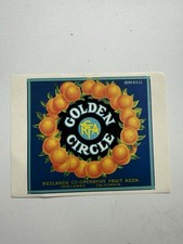 ORIGINAL GOLDEN CIRCLE ORANGE CRATE LABEL REDLANDS CALIFORNIA C1940S VINTAGE picture
