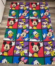 VTG Disney Mickey & Friends Twin Flat Sheet Colorblock Goofy Minnie Donald 92x65 picture