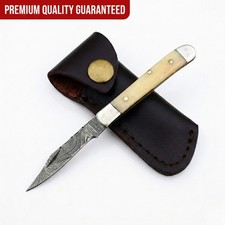 SK CUSTOMS Custom Hand-Forged Mini Trapper Camel Bone Damascus Knife W/Sheath picture