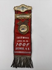 Antique IOOF Odd Fellows Badge Celluloid Ribbon Seeing Eye Shereood, ND Lodge 95 picture