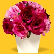 Artificial Red and Pink Roses Bouquet in White Planter Home Decor 8
