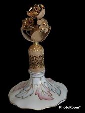 Vtg Irice Porcelain Perfume Atomizer Gold Filigree Cover Top Metal Flowers 6.5