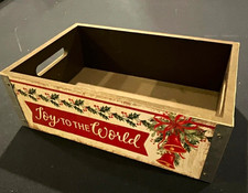 FinaleWenke Christmas Wooden Storage Crate Box w/ Handles Joy to the World picture