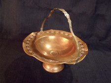 Antique Arts &  Crafts Incised Scallop Edge Engraved Brass Handle Copper Compote picture