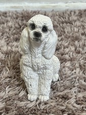 Stone Critters Littles Poodle White Sitting Down Made In USA Dog Figurine picture