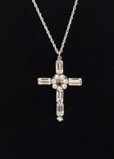 Vtg Sterling Silver w/ Crystal Cross on 14 in Chain Lord’s Prayer by Stanhope picture