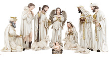 12 Inch White Off  Christmas  Nativity 11 Pcs Complete Scene Nacimiento Navideño picture