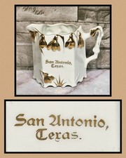 Antique C1900 San Antonio Texas Souvenir Porcelain Pitcher German Gold Accents picture