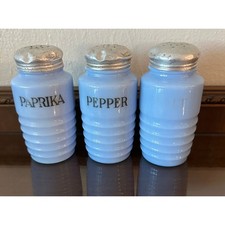 Vintage McKee Delphite Blue Beehive Salt Pepper Paprika Shaker Set picture
