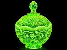 Hard To Find Fenton Vaseline Lily of the Valley Opalescent Glass Candy Dish picture
