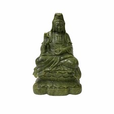 Green Stone Carved Guan Yin Tara Bodhisattva Avalokitesvara Statue ws1795 picture