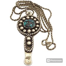 Important Navajo Blue Gem Turquoise Sterling Silver Spoon Pendant Necklace, picture
