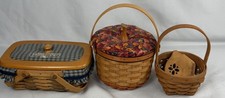 lot of 3 Vintage Longaberger baskets 2 with lids and inserts picture