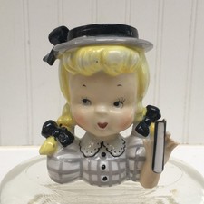 Vintage Napco Schoolgirl with Pigtails Head Vase picture