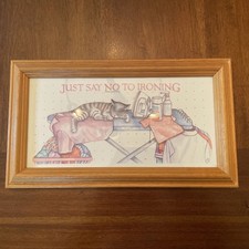 Vintage 1989 Cat Frame Just Say No To Ironing Framed Wall Art Figi Graphics picture