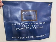 Vintage Blue Large Banking Bag Citizens National Bank Bookeeping Department picture