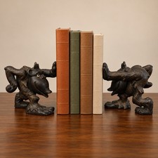 Vintage Heavy Cast Metal Goofy Gorilla Bookend Pair picture