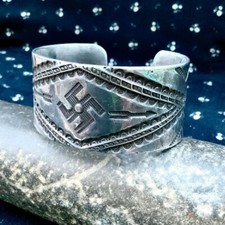 1920s Huge Heavy Wide Ingot Silver Navajo Whirling Log Big Mens Cuff Bracelet picture