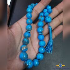 Antique Rare Blue Feroza Stone Islamic Prayer 32 beads Turquoise Rosary Tasbih picture