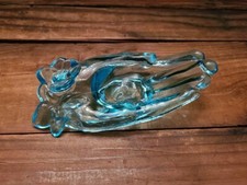 Vtg Degenhart Aqua Blue Uranium Glass Open Hand Trinket Dish Ring UV Glow EVC picture