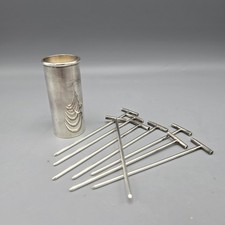Ralph Lauren Ellery Silver-Plated Cocktail Pick Gift Set 8 Picks and Holder picture