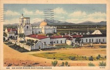 Postcard AZ: San Xavier Mission, Tucson, Arizona, Posted 1937, Linen picture