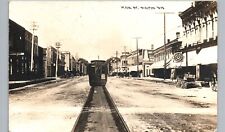 DOWNTOWN TRICK TROLLEY waupun wi real photo postcard rppc main street history picture