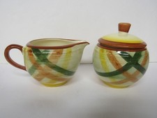 Vintage Vernonware Pottery Homespun Sugar W Lid and Creamer Ships Free picture