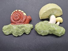 Vintage Ceramic MCM  Mushroom & Snail Wall Plaques Set Of 2  Retro Cottage Decor picture