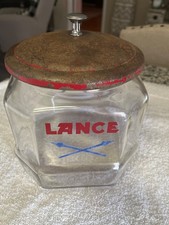 Vintage Lance Cracker Cookie Store Jar 8 sided w/Red Metal Lid 12