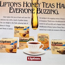 1991 Lipton Honey Teas Vintage Print Ad Tea Bag Advert Honey Dipper picture