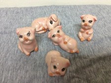 Small Porcelain Pink Pig Figurine Set of 5 picture