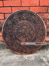 Stylish & Unique Brown Hand Painted Engraved Solid Wooden Viking Shield Cosplay picture
