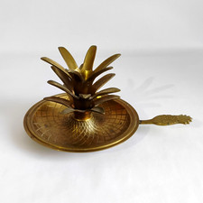 Vintage Etched Brass Pineapple Candle Holder Candlestick Hollywood Regency Taper picture