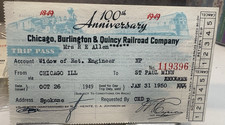 1949 CB&Q Burlington Route 100th Anniversary Railroad Trip Pass Centennial  picture