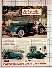 1939 Plymouth Car Ad Original Vintage Magazine Print Roadking Deluxe Coupe Sedan picture
