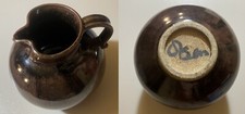 Vintage Signed Stoneware Glazed Pottery Ceramic Pitcher Jug Vase - 9 in tall EX picture