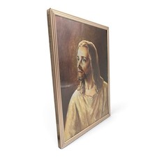 1970 Vintage Framed Jesus Print 5x7 Head Of Christ Pamco Plastic Padded Metallic picture