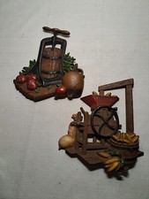 HOMCO 1978 Cast Metal Wall Plaques #1270 BX Set of 2 Apple Press & Corn Sheller picture