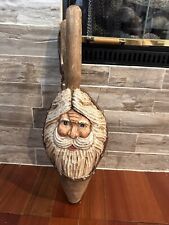 Santa St Nick Christmas Fireplace Bellows Wood Carved Leather Folk Art 22” picture