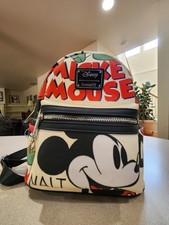 disney loungefly backpack classic mickey mouse, cream, red, green, and black picture