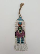 Antique c1890 Native American Indian Handmade Beaded Pictorial Watch Fob picture