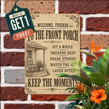 Rustic Cottage Porch Welcome Sign Metal Plaque Country Home Wall Decor picture
