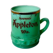 APPLETON WI WISCONSIN Uranium Custard Souvenir ANTIQUE Glass TRINKET GREEN Cup picture