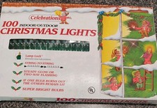 Vintage 100-Green Indoor/Outdoor Christmas Lights Celebrations Steady Or 2 Way picture