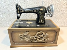 VTG SINGER SEWING BOX - MINIATURE REPLICA ANTIQUE SEWING MACHINE SLIDE TOP picture