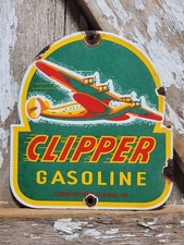 VINTAGE CLIPPER GASOLINE SIGN OLD PORCELAIN SEATTLE WA OIL GAS PUMP AIRPLANE 8