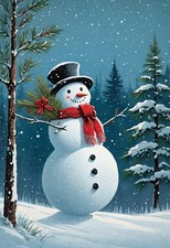 Snowman Carrying a Sack of Gifts - Retro Screenprint Poster picture