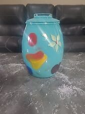 Vintage Bartlett Collins Cookie Jar Turquoise/Teal Fruit Blossom Cookie Jar RARE picture